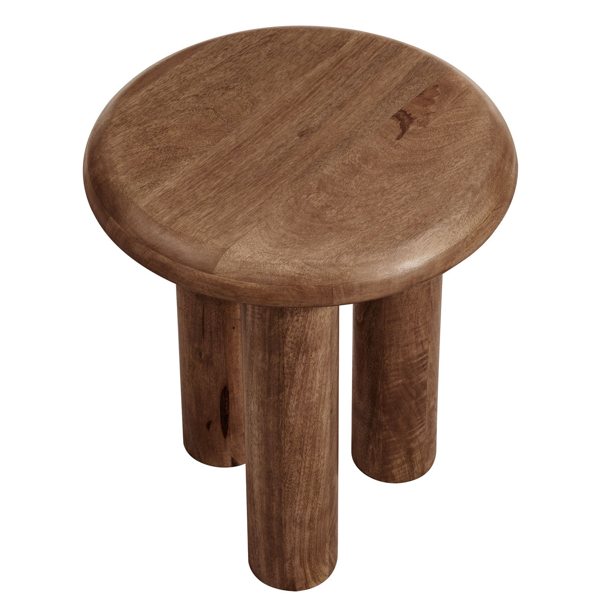Mavina Mango Wood Side Table with round top and thick cylindrical legs in natural finish on Tampa Home & Garden Store