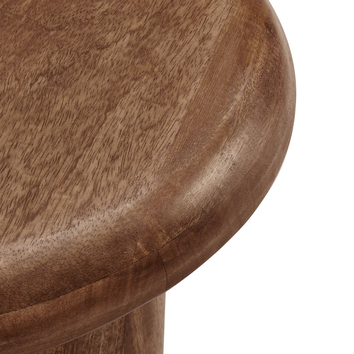 Mavina Mango Wood Side Table close-up of rounded edge in warm brown wood on Tampa Home & Garden Store