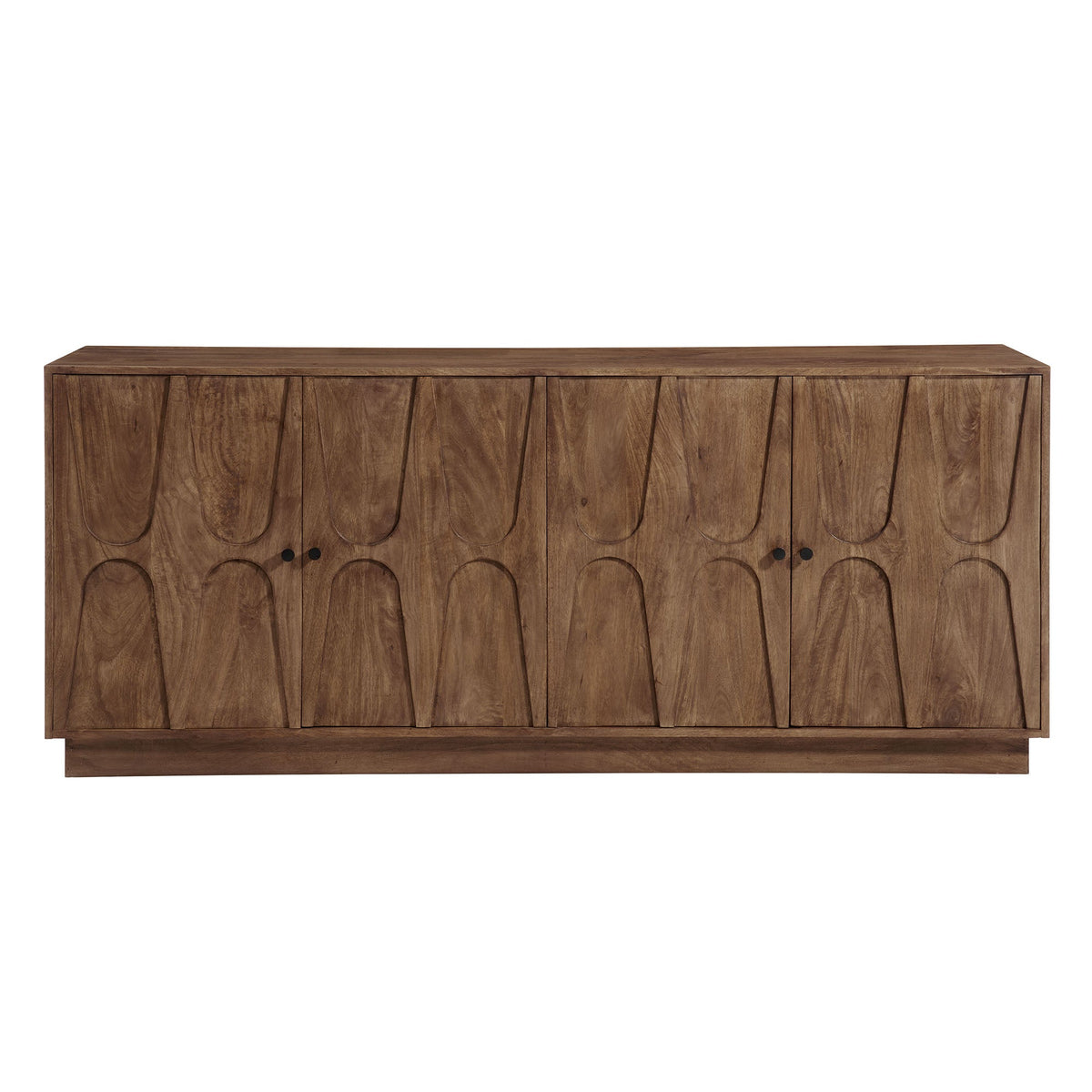 Veda 72in mango wood sideboard with carved circular panel doors in warm brown finish on Tampa Home & Garden Store