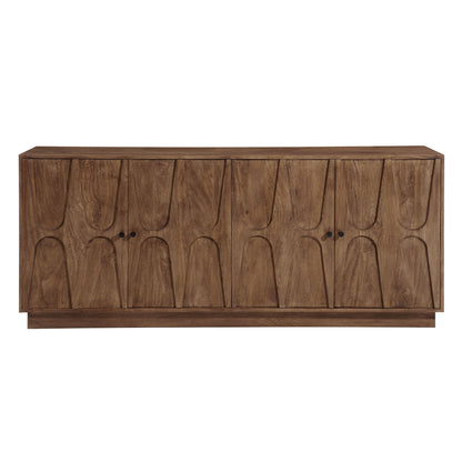 Veda 72in mango wood sideboard with carved circular panel doors in warm brown finish on Tampa Home & Garden Store