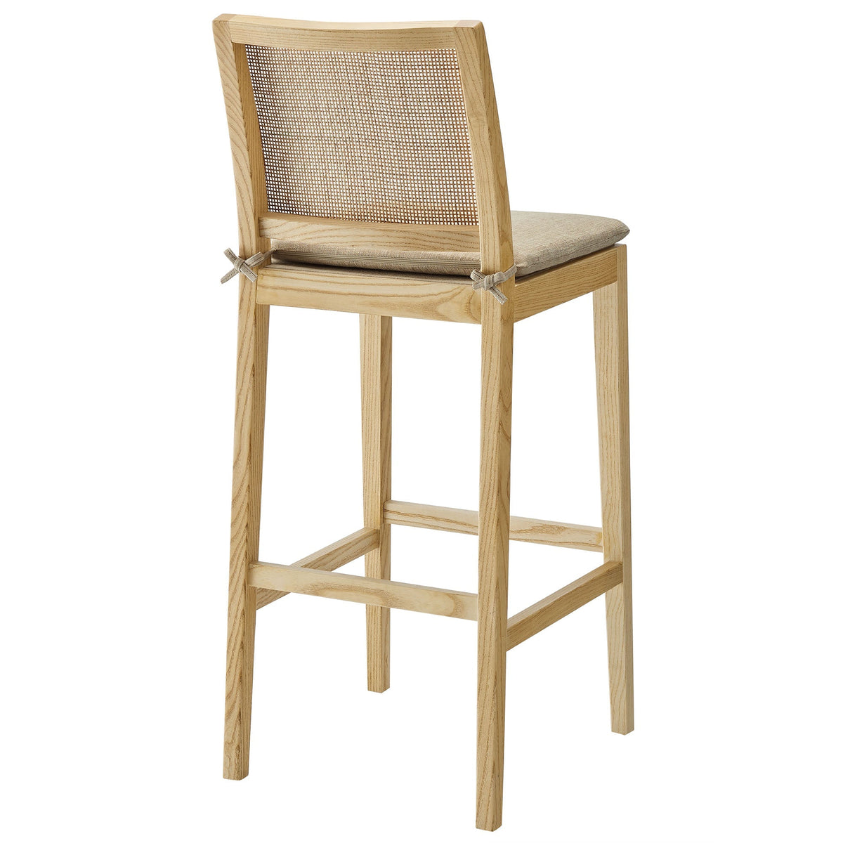 Ovard Wood and Rattan Bar Stool with cane back and beige upholstered seat by Modway on Tampa Home & Garden Store
