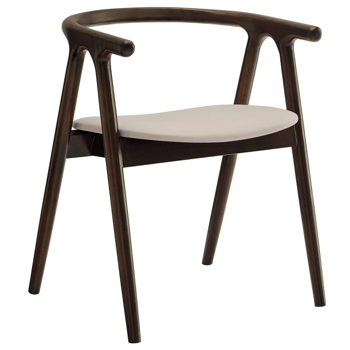 Henry vegan leather and wood dining chair by HouseOfZazla, dark frame, light beige seat on Tampa Home & Garden Store