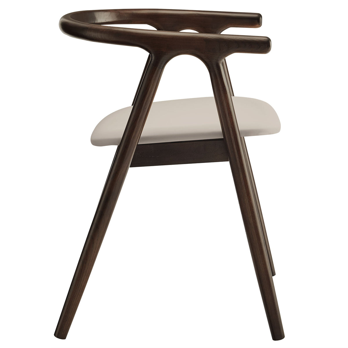 Henry vegan leather and wood dining chair with dark walnut frame and beige seat on Tampa Home & Garden Store