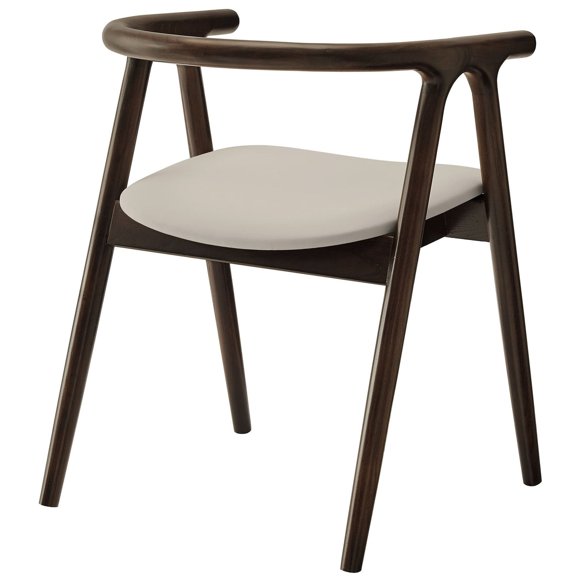 Henry vegan leather and wood dining chair with curved dark wood arms and pale gray seat on Tampa Home & Garden Store