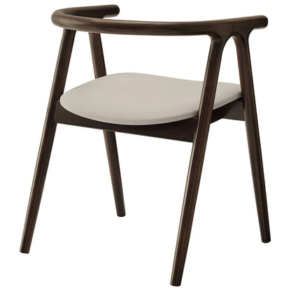 Henry vegan leather and wood dining chair with curved dark wood arms and pale gray seat on Tampa Home & Garden Store