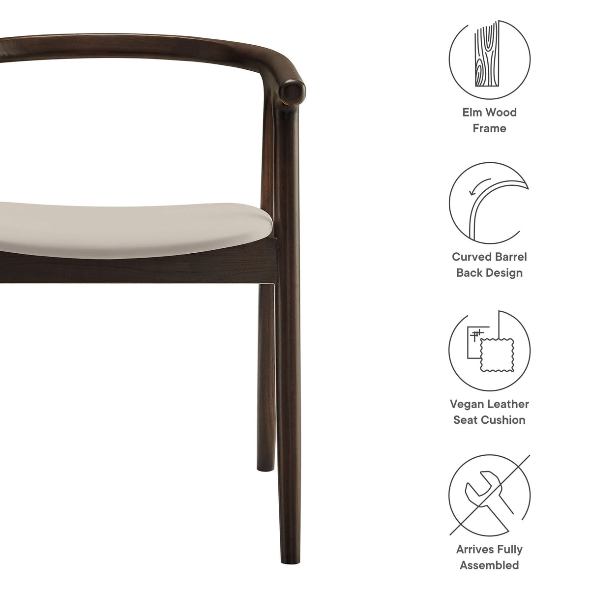 Henry vegan leather and wood dining chair with dark elm frame and cream cushion on Tampa Home & Garden Store