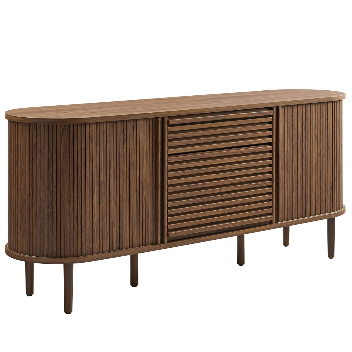 Harlan 67in fluted oval sideboard in walnut with vertical slats by HouseOfZazla on Tampa Home & Garden Store