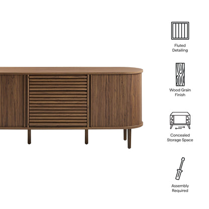 Harlan 67-inch Fluted Oval Sideboard Cabinet with dark wood grain finish and rounded edges on Tampa Home & Garden Store