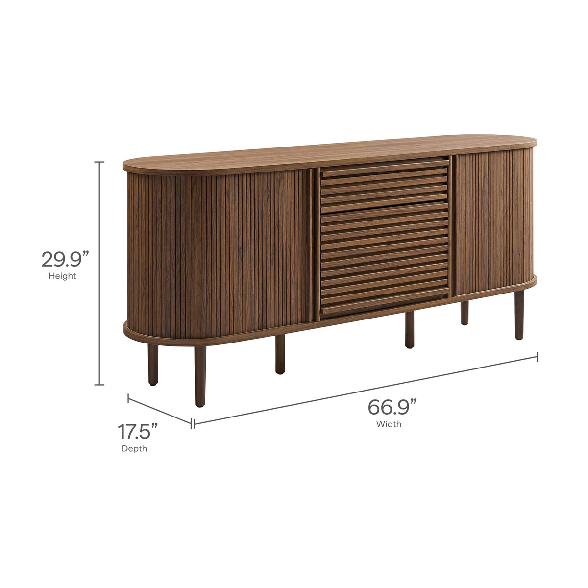 Harlan fluted oval sideboard with vertical slats walnut finish, 66.9W x 29.9H x 17.5D on Tampa Home & Garden Store
