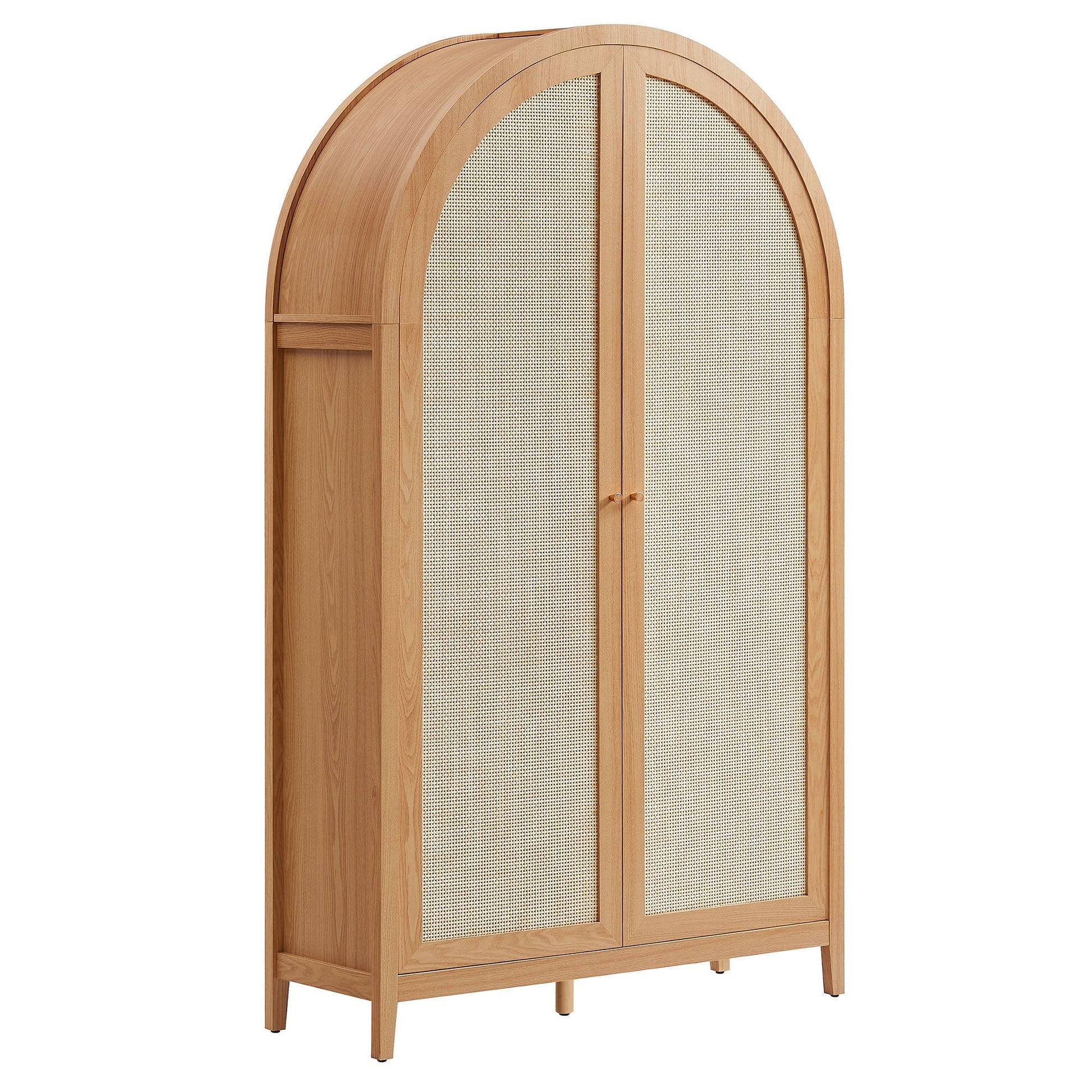 Calista 79 tall wide rattan arched storage cabinet with natural wood frame and caned panels on Tampa Home & Garden Store