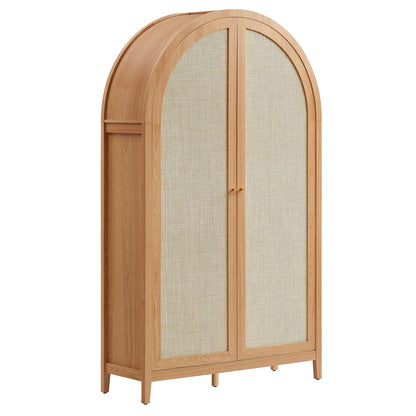 Calista 79 tall wide rattan arched storage cabinet with natural wood frame and caned panels on Tampa Home & Garden Store