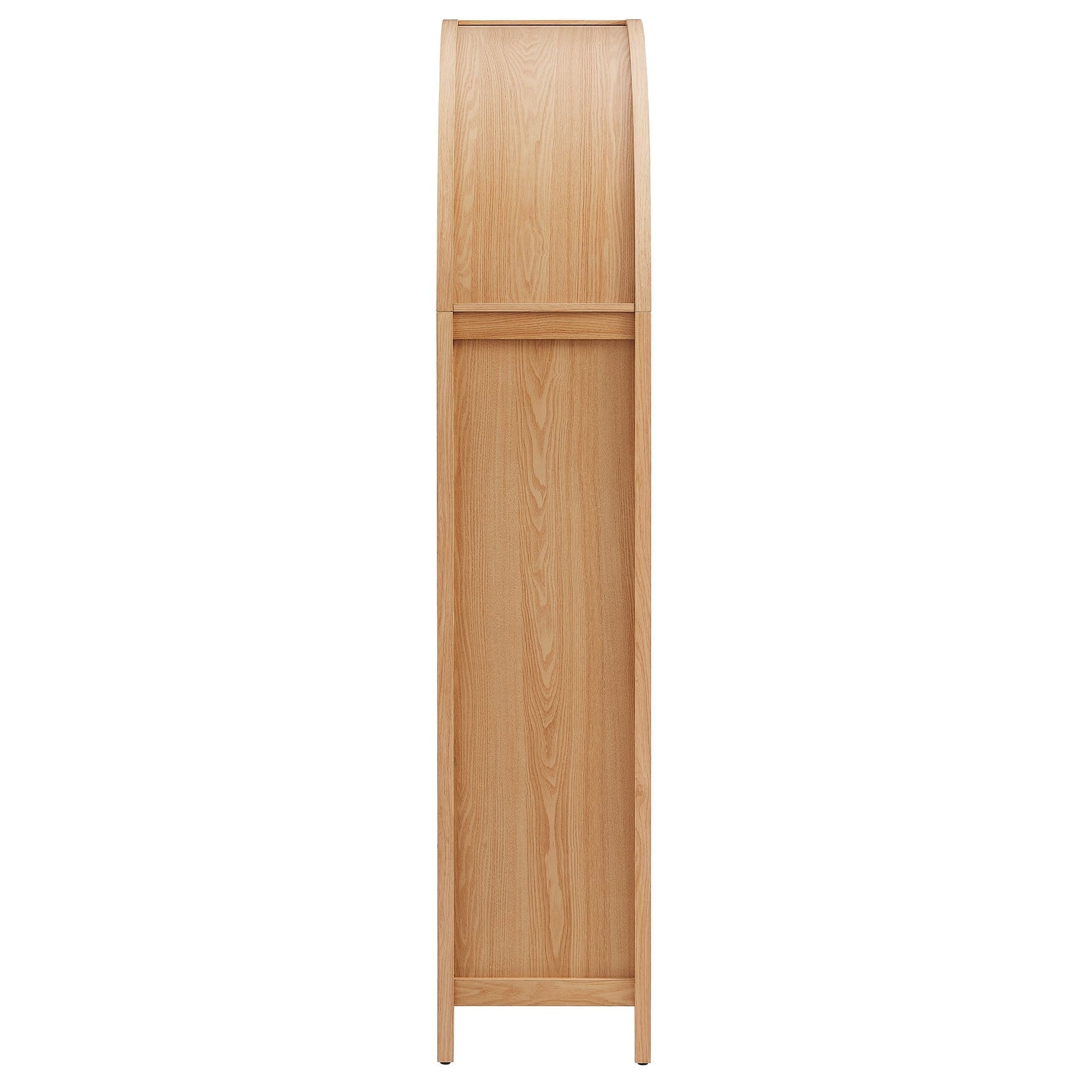 Calista 79-inch rattan arched storage cabinet in natural wood finish with open lower shelf on Tampa Home & Garden Store