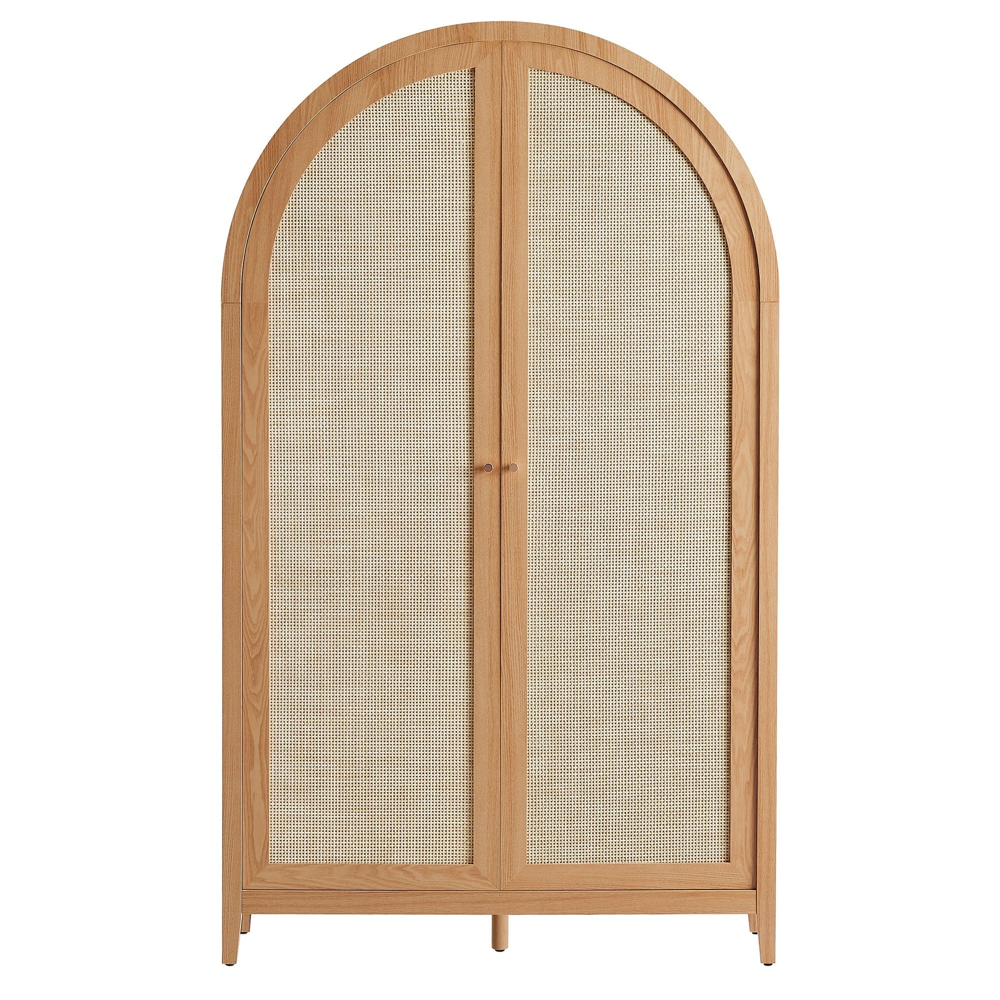 Calista 79-inch tall rattan arched cabinet by Modway; oak frame with caned panels, 2 doors on Tampa Home & Garden Store