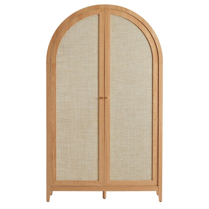 Calista 79-inch tall rattan arched cabinet by Modway; oak frame with caned panels, 2 doors on Tampa Home & Garden Store
