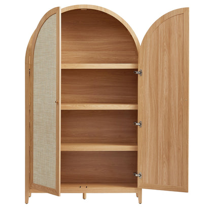 Calista 79in tall rattan arched storage cabinet by Modway, wood finish with cane panel door on Tampa Home & Garden Store