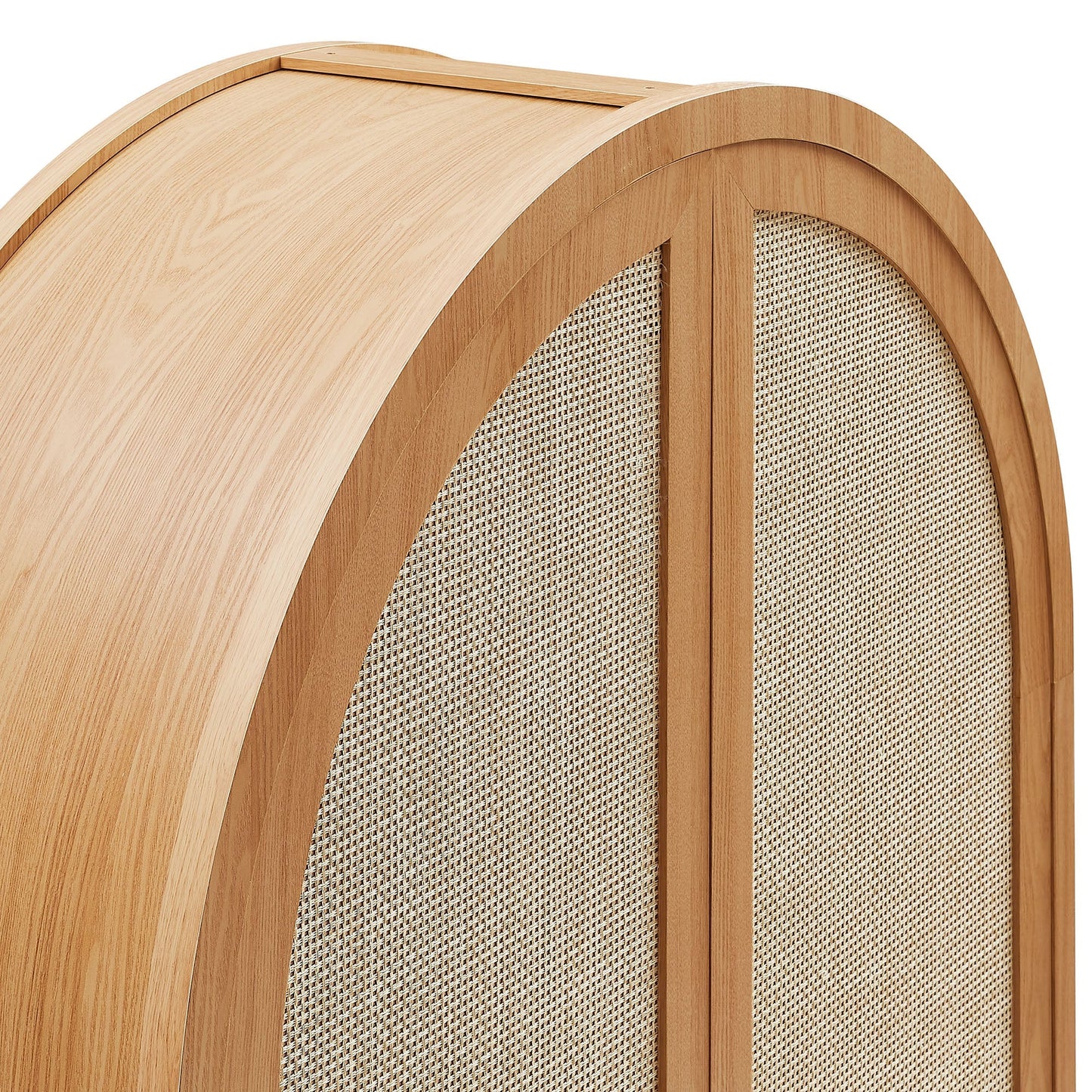 Calista 79in Tall Wide Rattan Arched Storage Cabinet oak with woven panels by Modway on Tampa Home & Garden Store