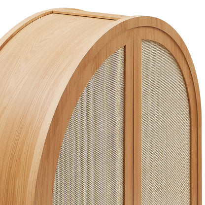 Calista 79in Tall Wide Rattan Arched Storage Cabinet oak with woven panels by Modway on Tampa Home & Garden Store