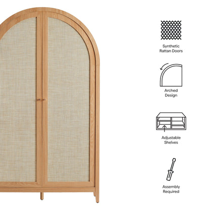 Calista 79in tall rattan arched cabinet with natural wood frame and synthetic rattan doors on Tampa Home & Garden Store