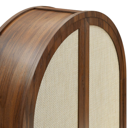 Calista 79in Tall Rattan Arched Storage Cabinet with wood veneer and woven cane panels on Tampa Home & Garden Store