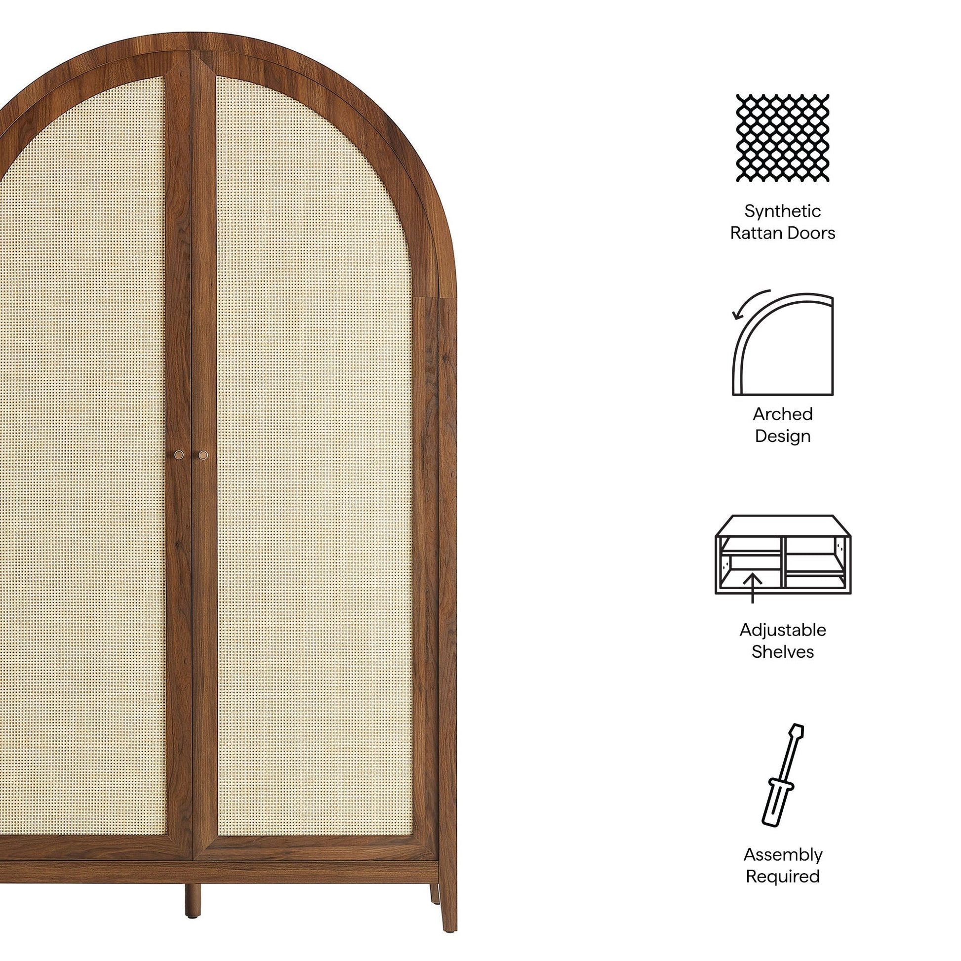 Calista 79in arched rattan storage cabinet with synthetic doors and wood frame on Tampa Home & Garden Store