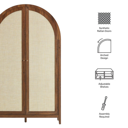 Calista 79in arched rattan storage cabinet with synthetic doors and wood frame on Tampa Home & Garden Store