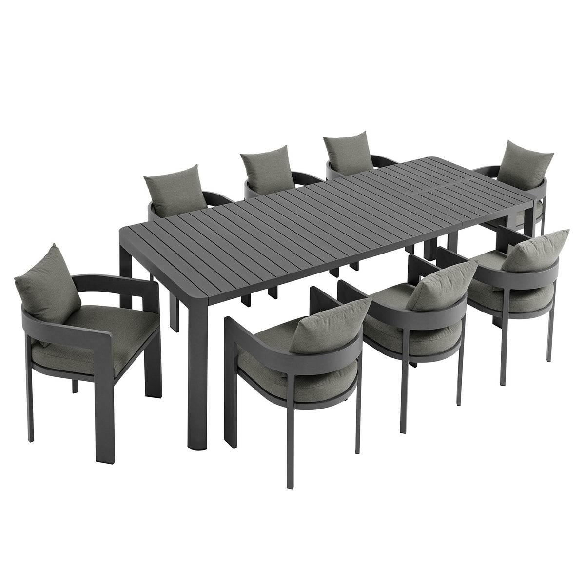 Tahoe 9-Piece Aluminum Dining Set with Extendable Table in gray with cushions on Tampa Store on Tampa Home & Garden Store