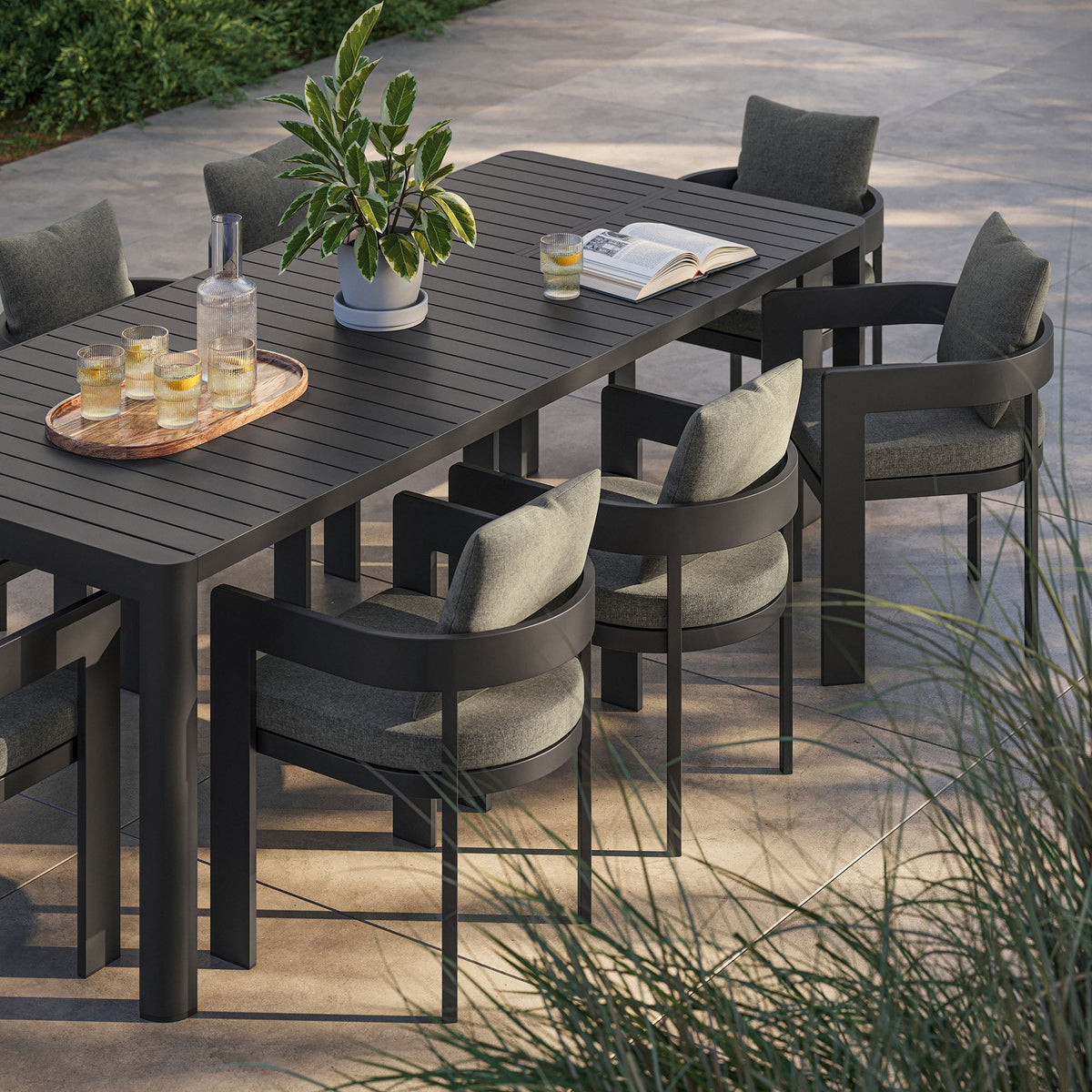Tahoe 9-Piece Outdoor Aluminum Dining Set with Extendable Table by Modway, black frame on Tampa Home & Garden Store