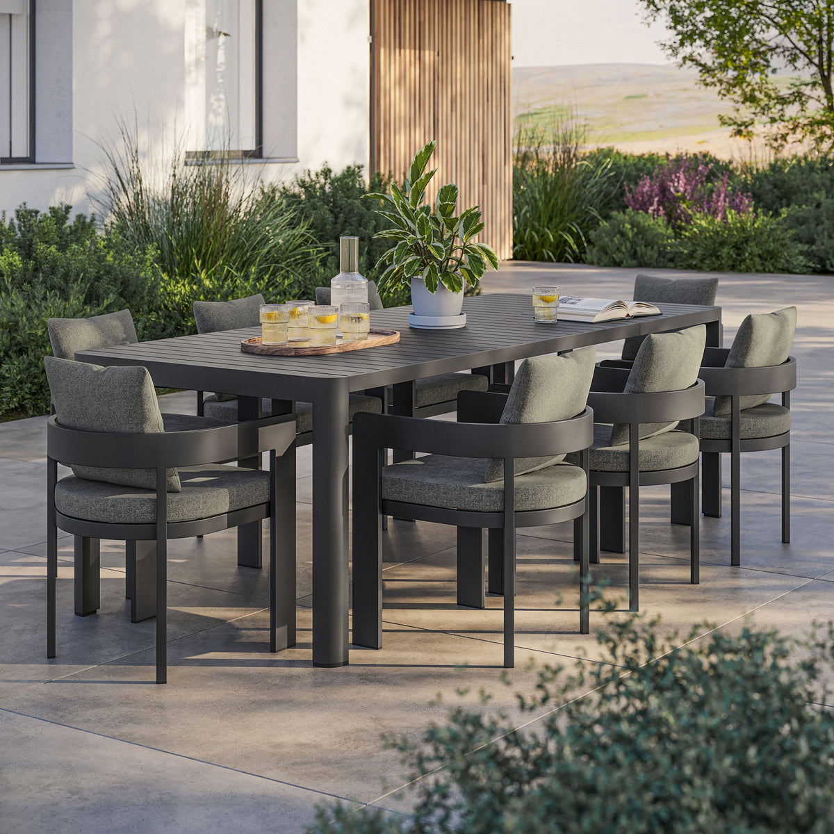 Tahoe 9-Piece Outdoor Patio Aluminum Dining Set with extendable table by Modway in dark gray on Tampa Home & Garden Store