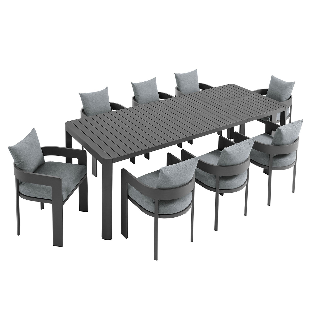 Tahoe 9-Piece aluminum dining set with extendable table and gray cushioned chairs by Modway on Tampa Home & Garden Store