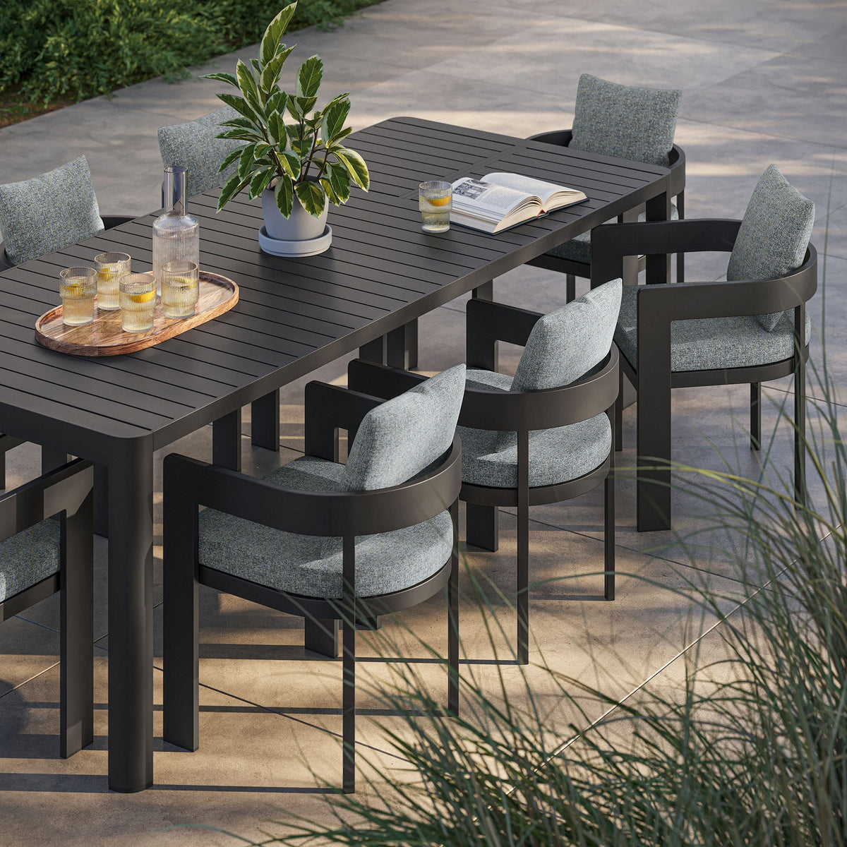 Tahoe 9-Piece Aluminum Dining Set with Extendable Table black frame, gray cushions Modway on Tampa Home & Garden Store
