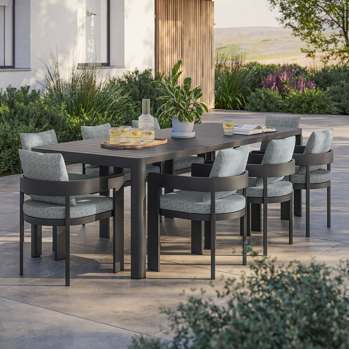 Tahoe 9-Piece Outdoor Aluminum Dining Set with Extendable Table Modway charcoal frame on Tampa Home & Garden Store