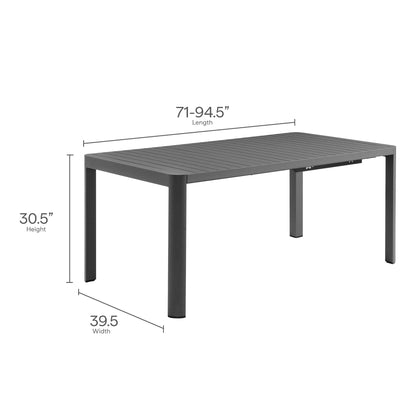 Tahoe 9-Piece outdoor aluminum dining table with extendable gray slatted top on Tampa Home & Garden Store