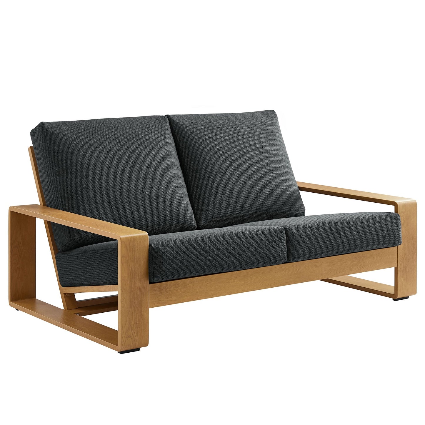 Lirienne Outdoor Aluminum Faux Wood Loveseat