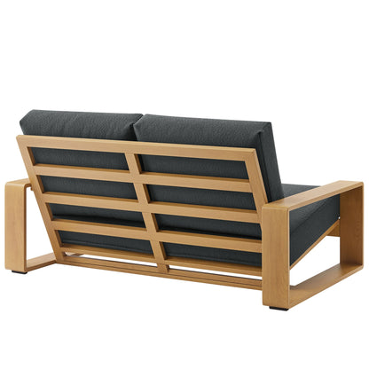 Lirienne Outdoor Aluminum Faux Wood Loveseat