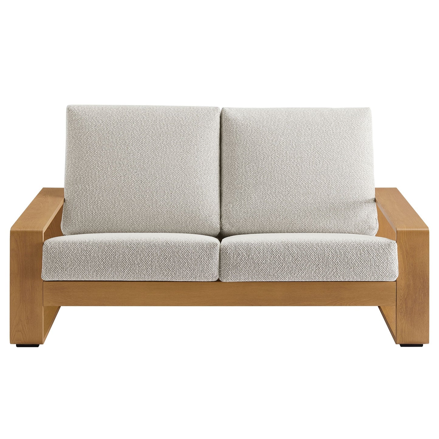 Lirienne outdoor loveseat by Modway with beige textured cushions and aluminum faux-wood frame on Tampa Home & Garden Store