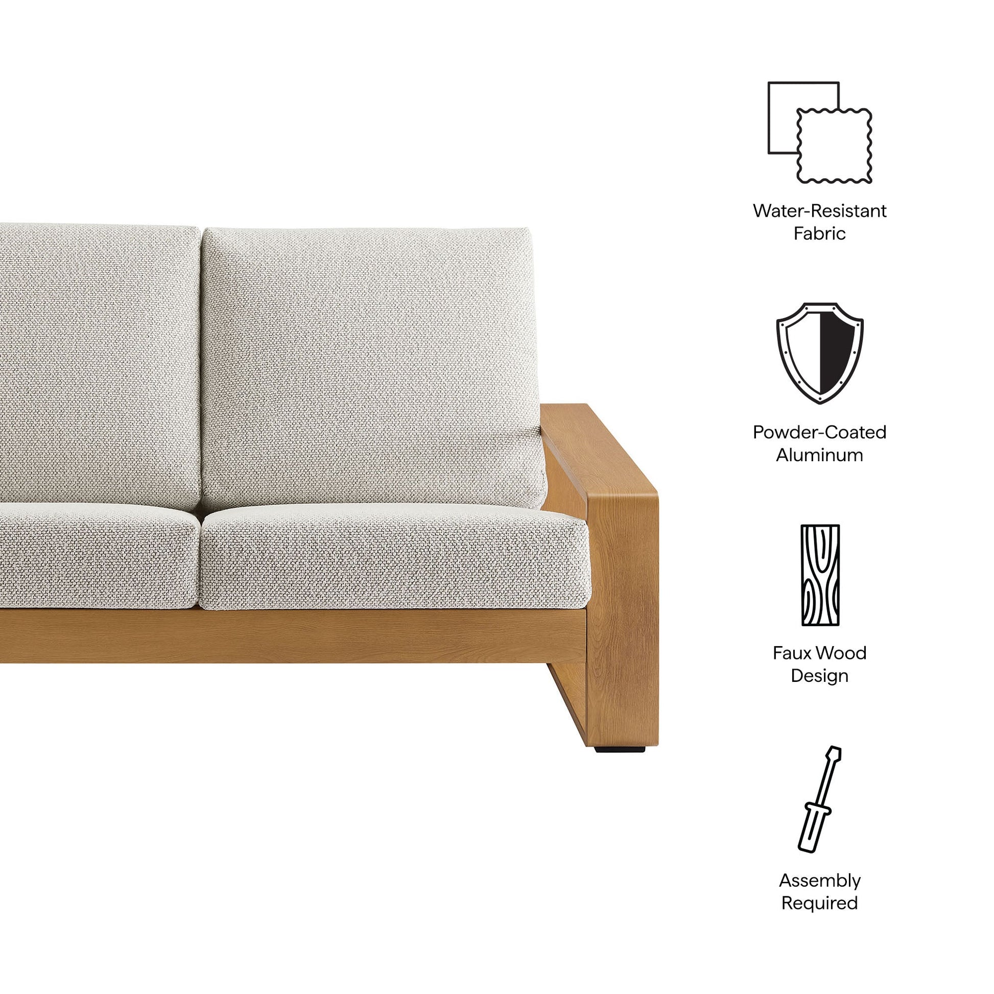 Lirienne outdoor patio loveseat with aluminum faux wood frame and beige fabric by Modway on Tampa Home & Garden Store