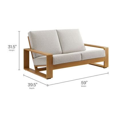 Lirienne outdoor patio loveseat with aluminum faux-wood frame and beige cushions Modway on Tampa Home & Garden Store