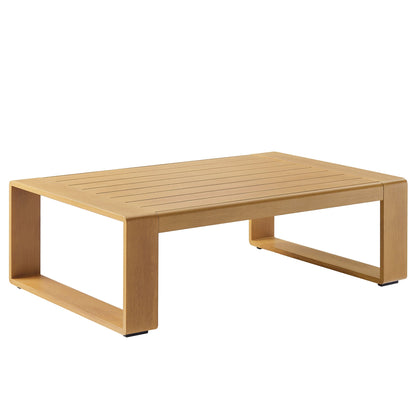 Lirienne outdoor patio aluminum faux wood coffee table with slatted top in natural finish on Tampa Home & Garden Store