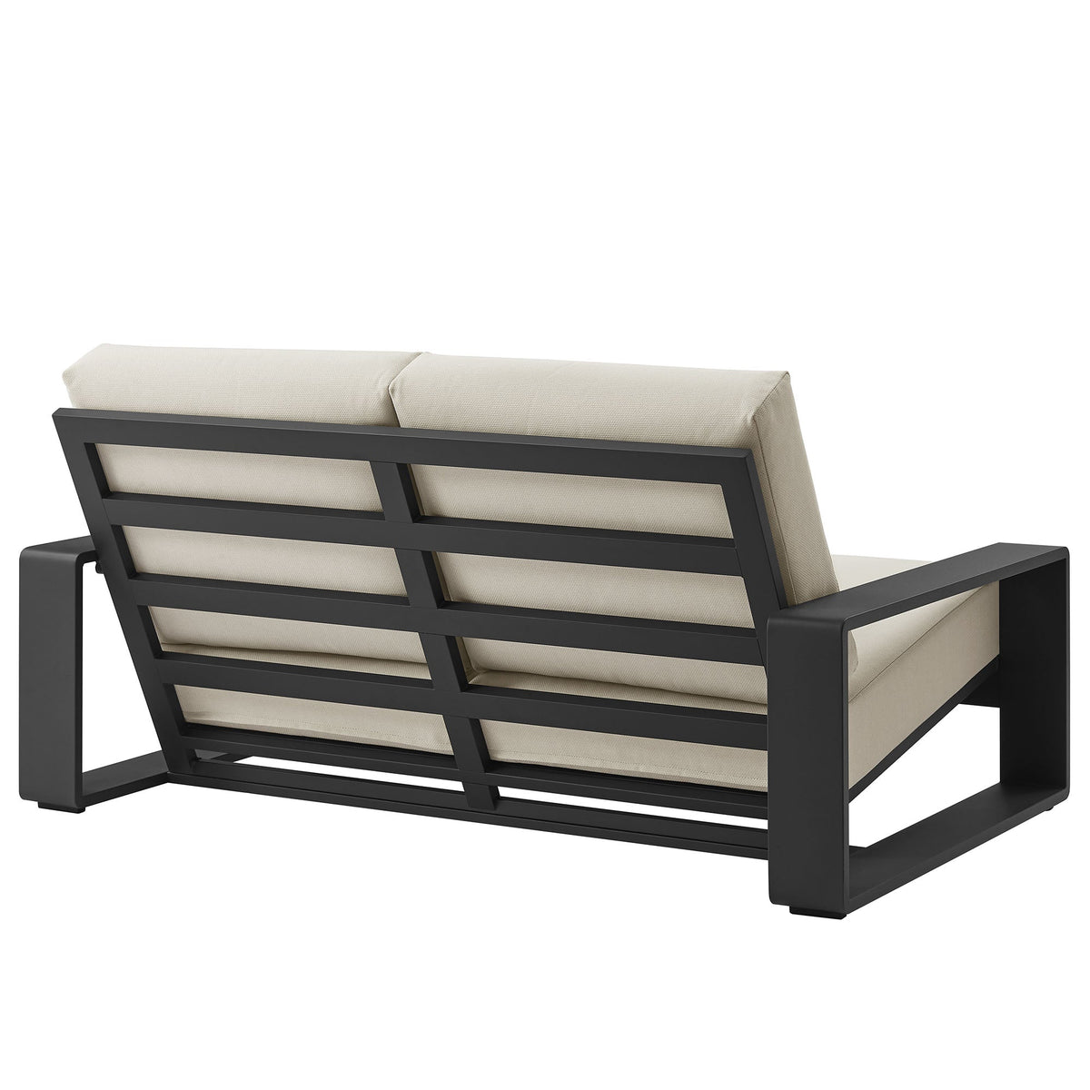 Lirienne 4-Piece Outdoor Aluminum Sofa Sectional with beige cushions and a black frame on Tampa Home & Garden Store