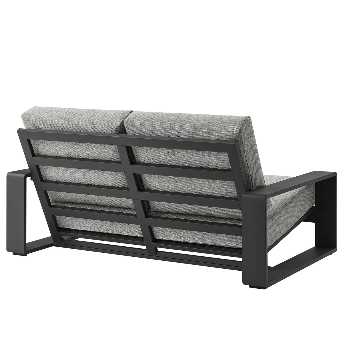 Lirienne 4-Piece Outdoor Sofa Set with dark gray aluminum frame and light gray cushions on Tampa Home & Garden Store
