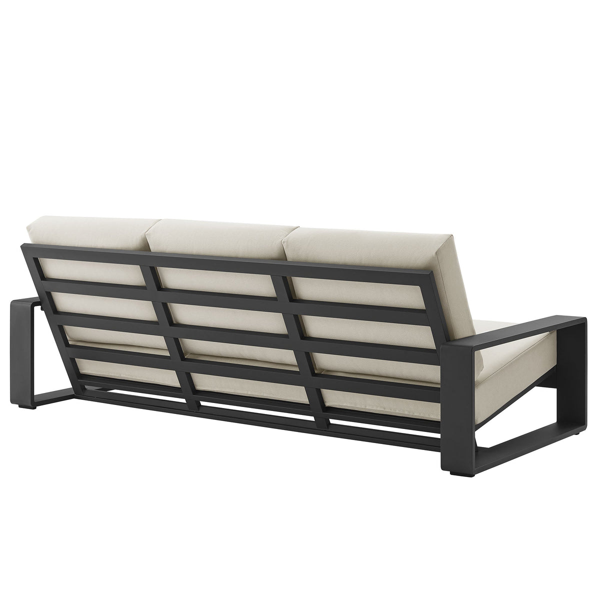 Lirienne 4-Piece Outdoor Patio Aluminum Sofa Sectional with beige cushions and black frame on Tampa Home & Garden Store