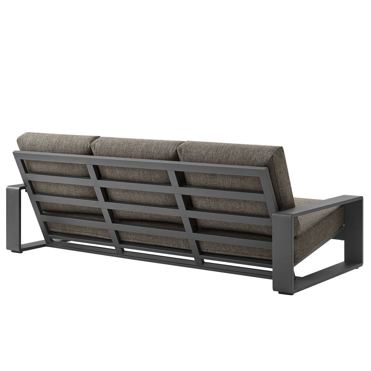 Lirienne 4-Piece outdoor sofa set with gray aluminum frame and brown textured cushions on Tampa Home & Garden Store