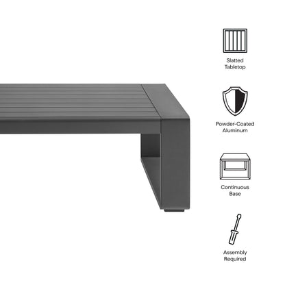 Lirienne outdoor aluminum coffee table with a slatted charcoal tabletop and powder-coated frame on Tampa Home & Garden Store