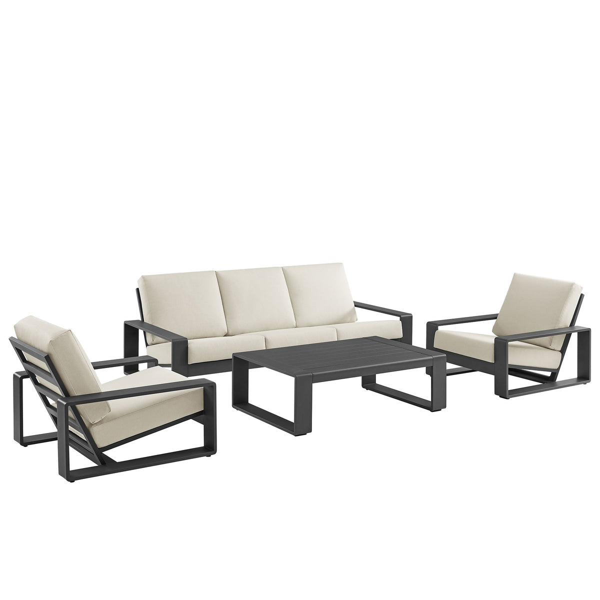 Lirienne 4-Piece Outdoor Patio Set black aluminum frames beige cushions sofa 2 chairs coffee table on Tampa Home & Garden Store