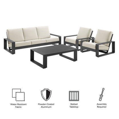 Lirienne 4-Piece outdoor aluminum furniture set; cream cushions; sofa, 2 chairs, coffee table on Tampa Home & Garden Store