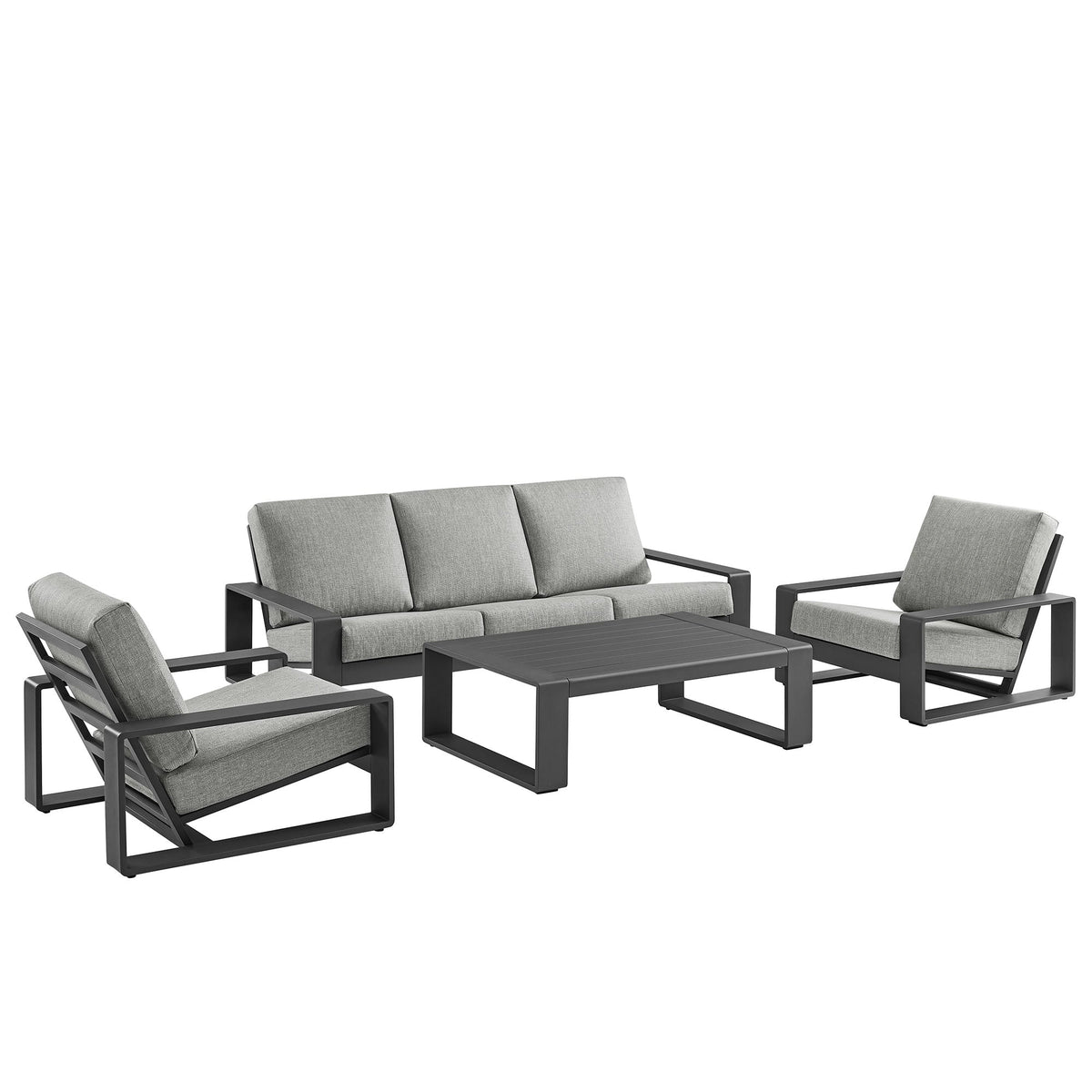 Lirienne 4-Piece Outdoor Sofa Set with gray cushions and black aluminum frames on Tampa Home & Garden Store