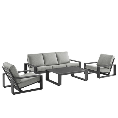 Lirienne 4-Piece Outdoor Sofa Set with gray cushions and black aluminum frames on Tampa Home & Garden Store