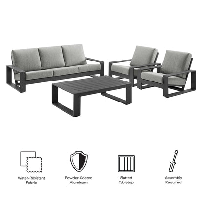 Lirienne 4-Piece Alum. Modway Set; dark gray frame, light gray cushions; sofa, 2 chairs, table on Tampa Home & Garden Store