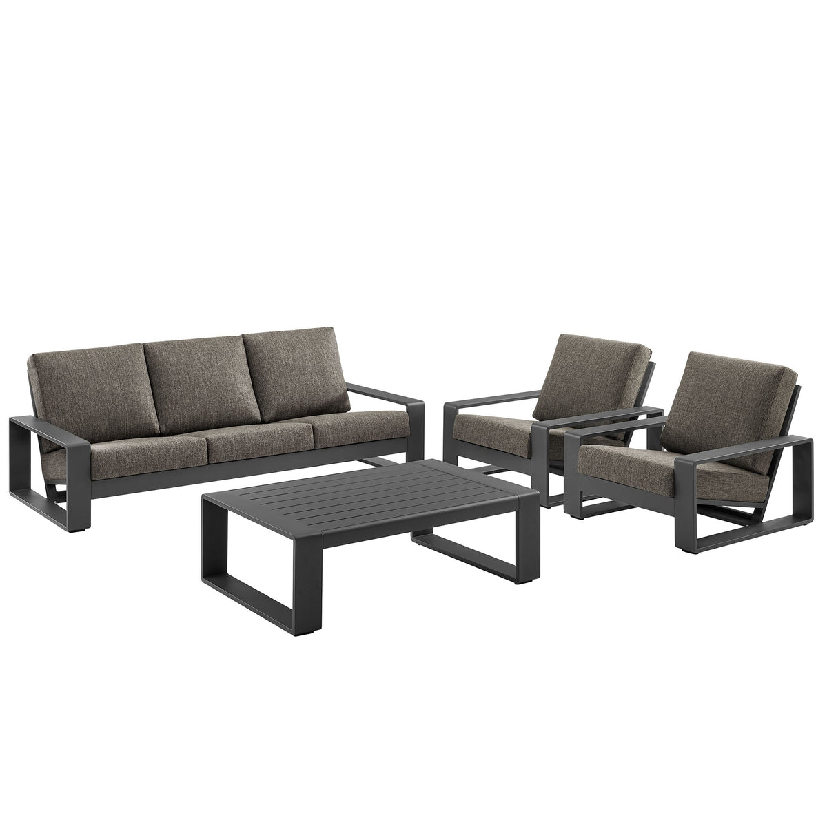Lirienne 4-Piece Outdoor Aluminum Set with dark gray frame and taupe cushions sofa chairs on Tampa Home & Garden Store