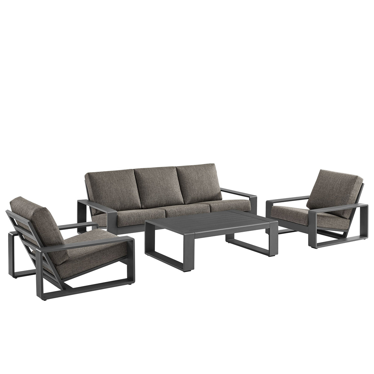 Lirienne 4-Piece Outdoor Aluminum Sofa Set with charcoal cushions and black frames on Tampa Home & Garden Store